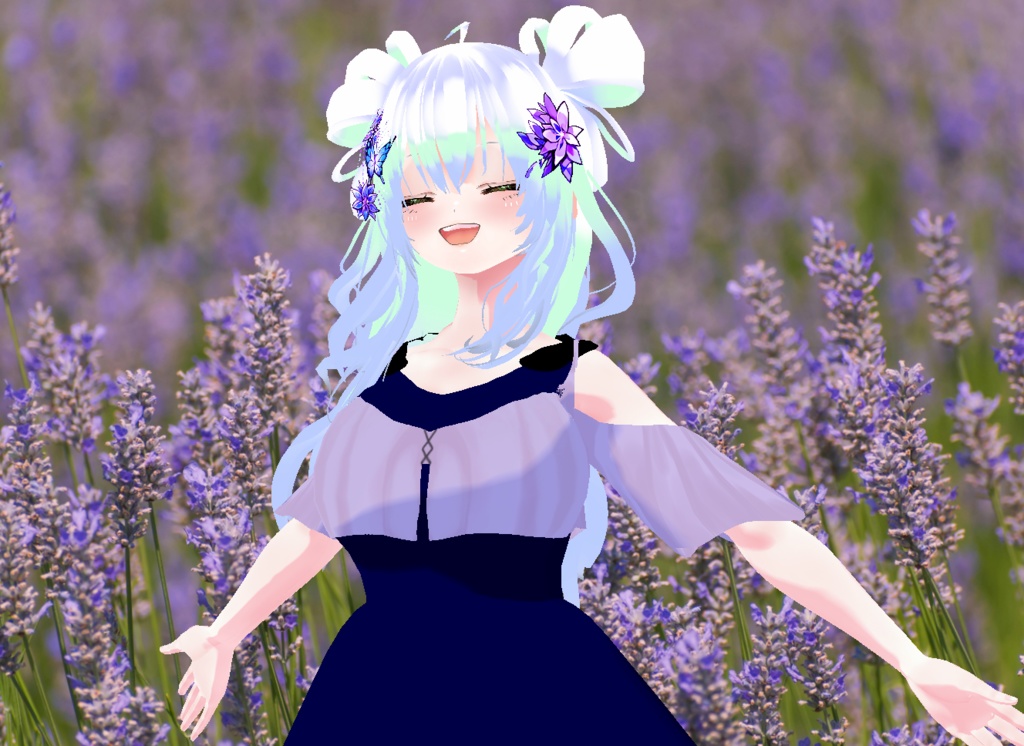 VRM+VROID+의상 및 머리스타일 아이템 / 그라데이션 화려한 장식 리본 머리 소녀