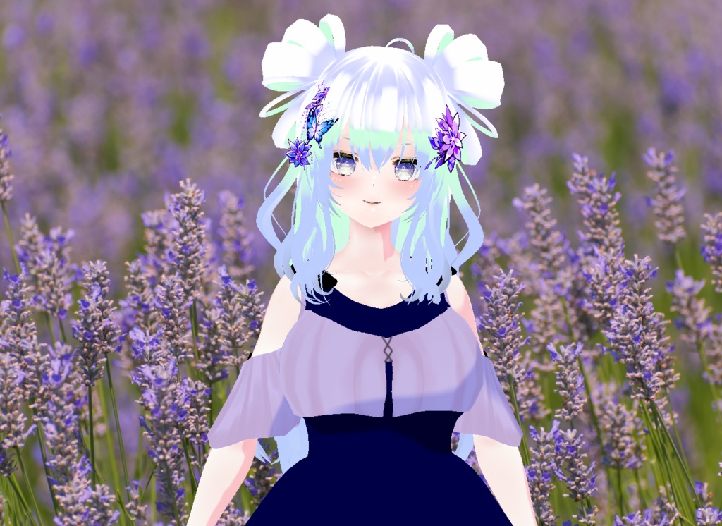 VRM+VROID+의상 및 머리스타일 아이템 / 그라데이션 화려한 장식 리본 머리 소녀