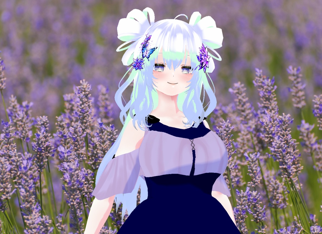 VRM+VROID+의상 및 머리스타일 아이템 / 그라데이션 화려한 장식 리본 머리 소녀