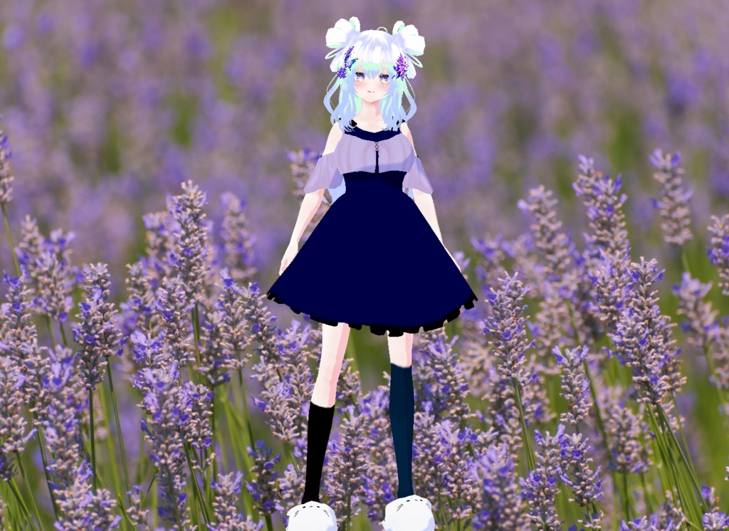 VRM+VROID+의상 및 머리스타일 아이템 / 그라데이션 화려한 장식 리본 머리 소녀