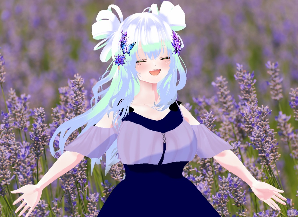 VRM+VROID+의상 및 머리스타일 아이템 / 그라데이션 화려한 장식 리본 머리 소녀