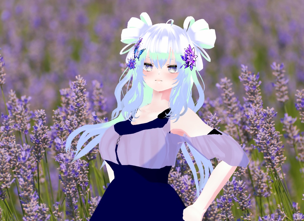 VRM+VROID+의상 및 머리스타일 아이템 / 그라데이션 화려한 장식 리본 머리 소녀