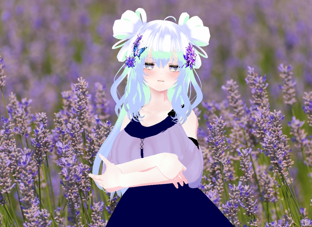 VRM+VROID+의상 및 머리스타일 아이템 / 그라데이션 화려한 장식 리본 머리 소녀