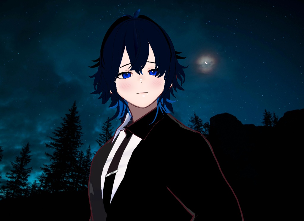 VRM+VROID+의상 및 머리스타일 아이템 / 뻗침머리 양복 남성 + 티셔츠 테두리 얇은 무테에 가까운 버전 2가지 파일