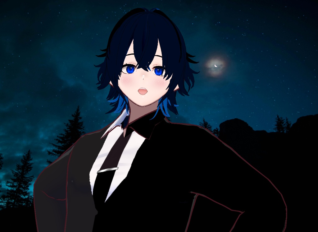 VRM+VROID+의상 및 머리스타일 아이템 / 뻗침머리 양복 남성 + 티셔츠 테두리 얇은 무테에 가까운 버전 2가지 파일