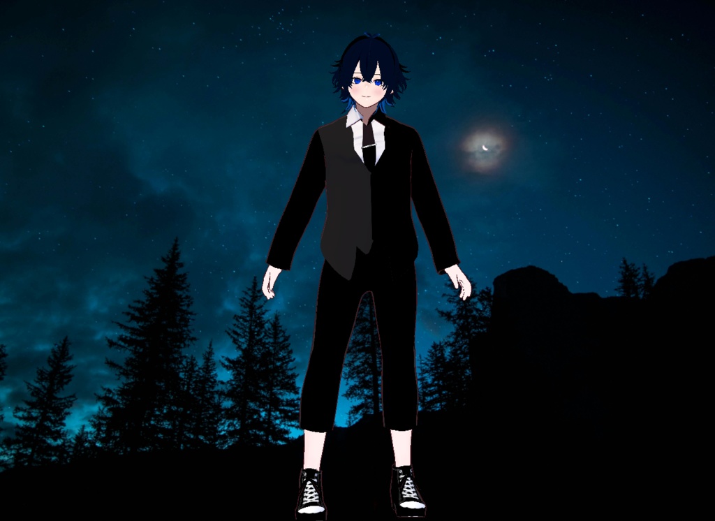 VRM+VROID+의상 및 머리스타일 아이템 / 뻗침머리 양복 남성 + 티셔츠 테두리 얇은 무테에 가까운 버전 2가지 파일