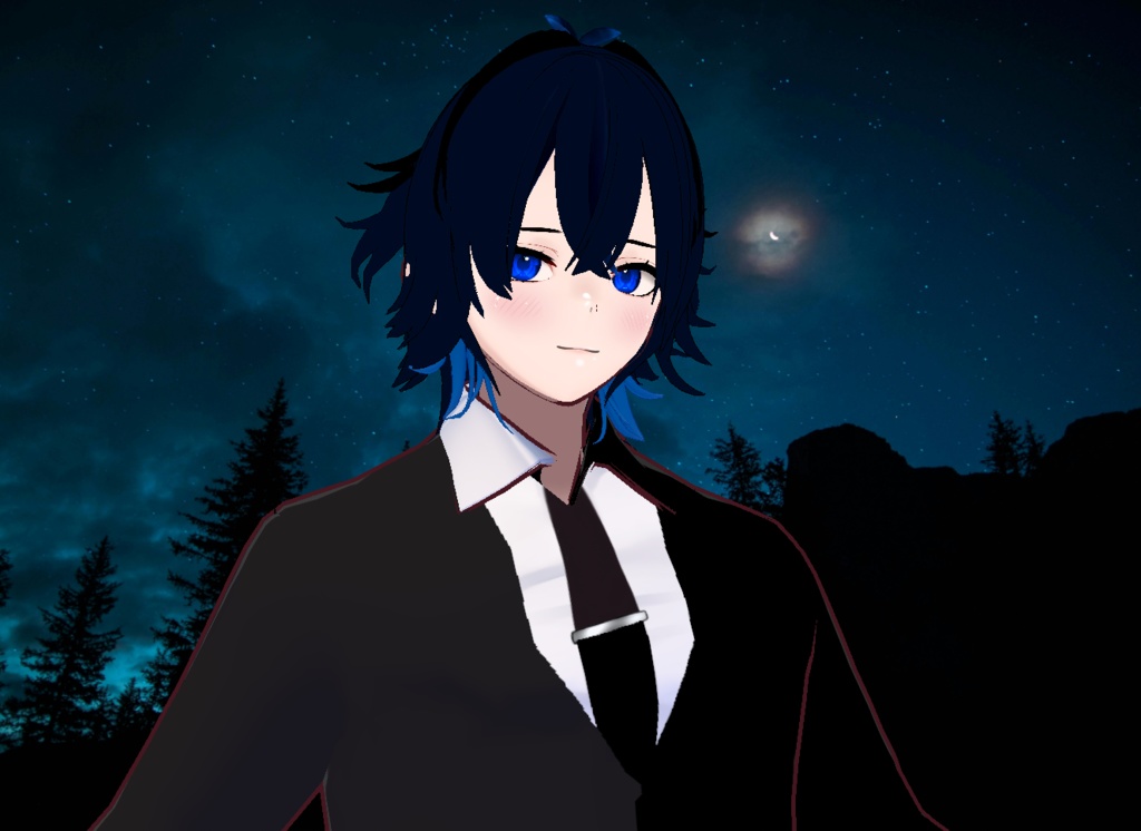 VRM+VROID+의상 및 머리스타일 아이템 / 뻗침머리 양복 남성 + 티셔츠 테두리 얇은 무테에 가까운 버전 2가지 파일