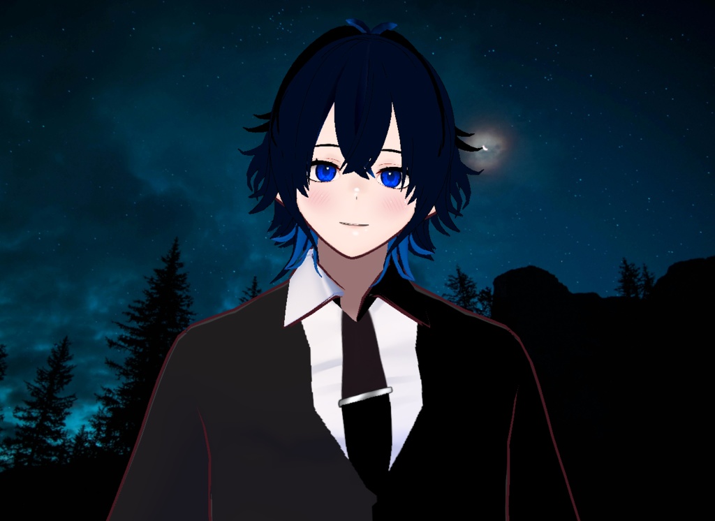 VRM+VROID+의상 및 머리스타일 아이템 / 뻗침머리 양복 남성 + 티셔츠 테두리 얇은 무테에 가까운 버전 2가지 파일