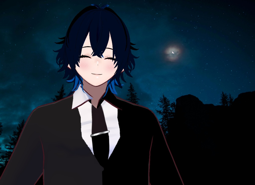 VRM+VROID+의상 및 머리스타일 아이템 / 뻗침머리 양복 남성 + 티셔츠 테두리 얇은 무테에 가까운 버전 2가지 파일