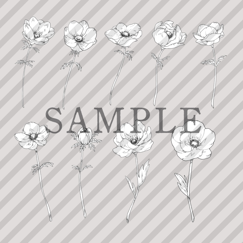 ペン画風お花素材