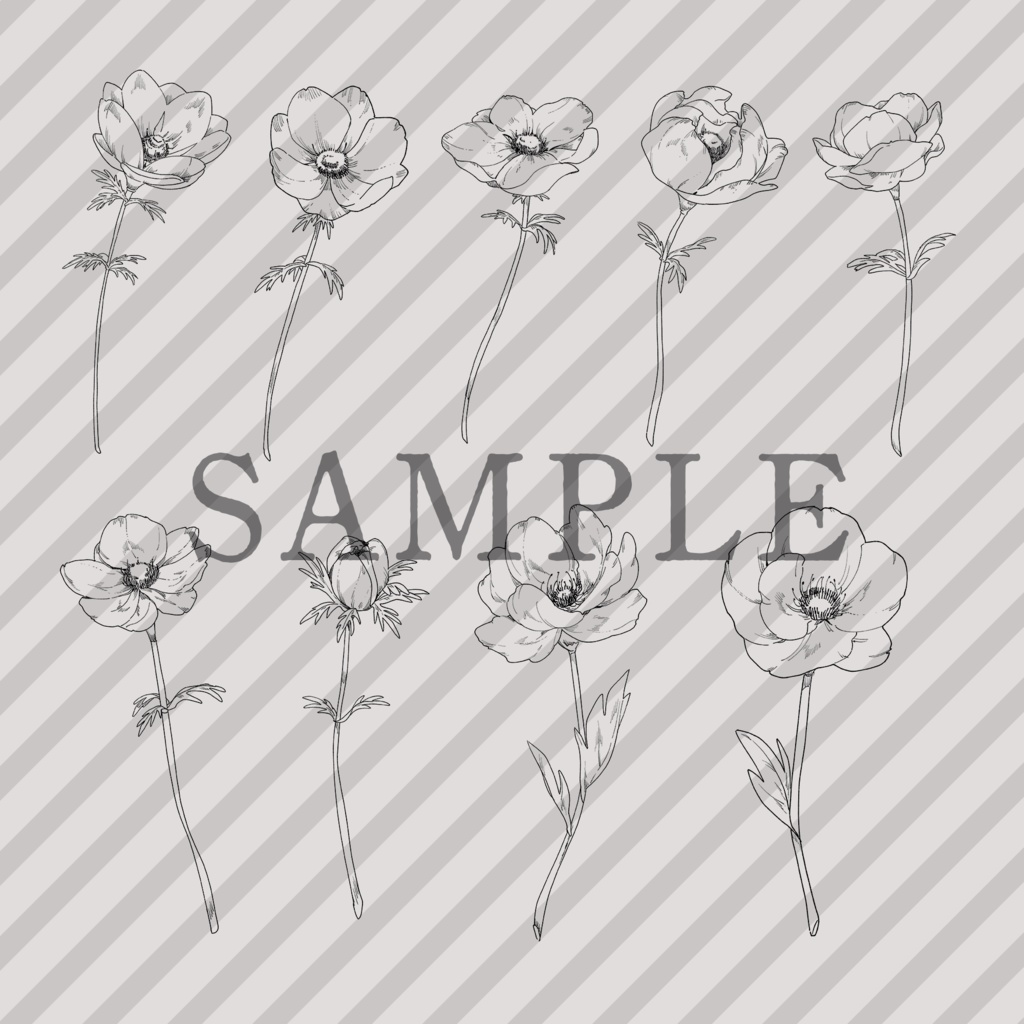 ペン画風お花素材