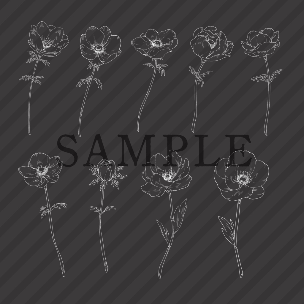 ペン画風お花素材