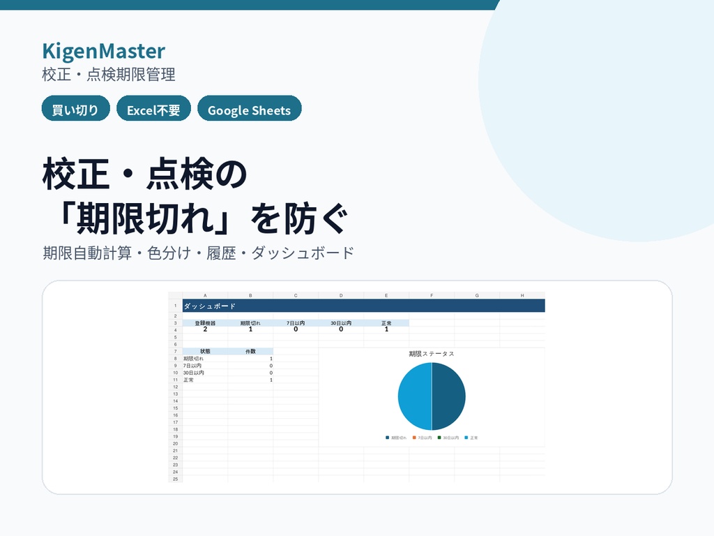 【Excel不要】工具・測定器の校正・点検期限管理|期限色分け・履歴・ダッシュボード|KigenMaster