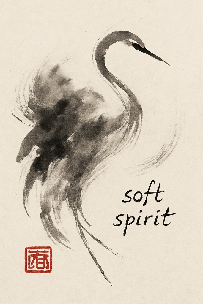 抽象墨絵 ─ 鶴の影(デジタルアート)Abstract Sumi-e – Shadow of the Crane (Digital Art)