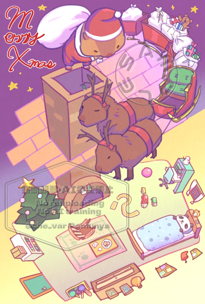 マーモットサンタのクリスマスイラスト