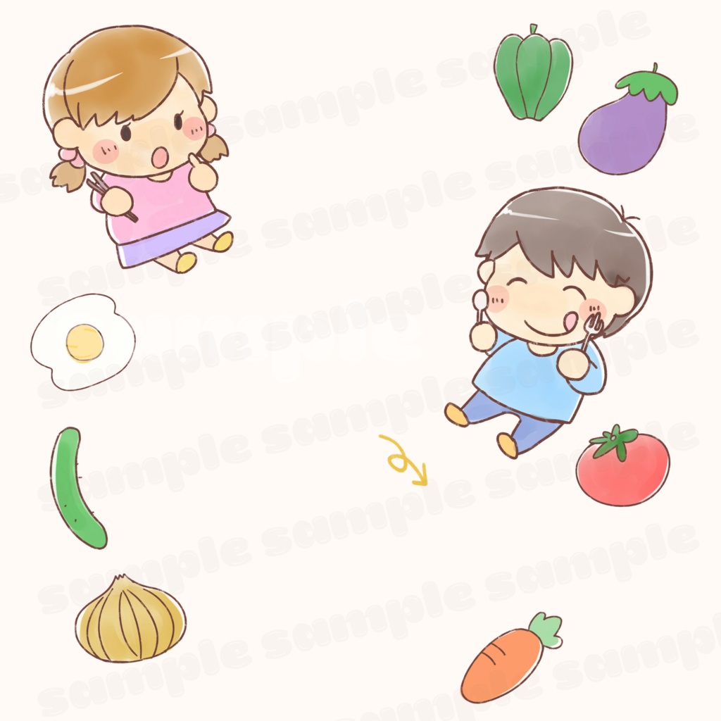 子どもと野菜のイラスト素材パック|Kids & Veggies Clipart Pack