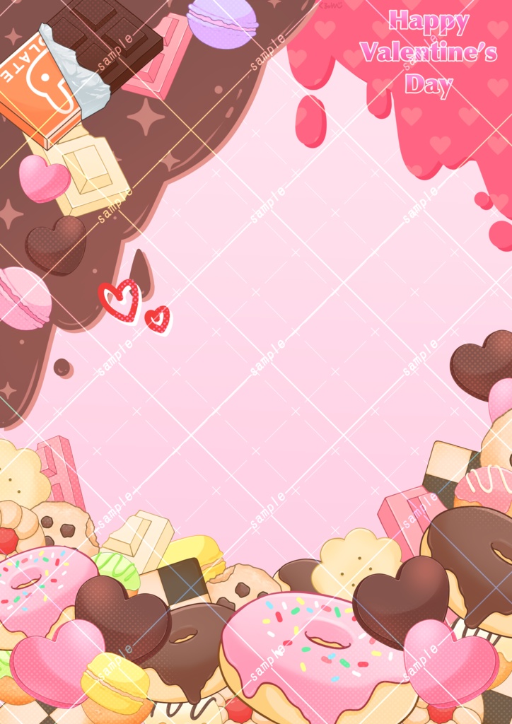 手描きイラスト/チョコレート/バレンタインデーフレーム背景セット