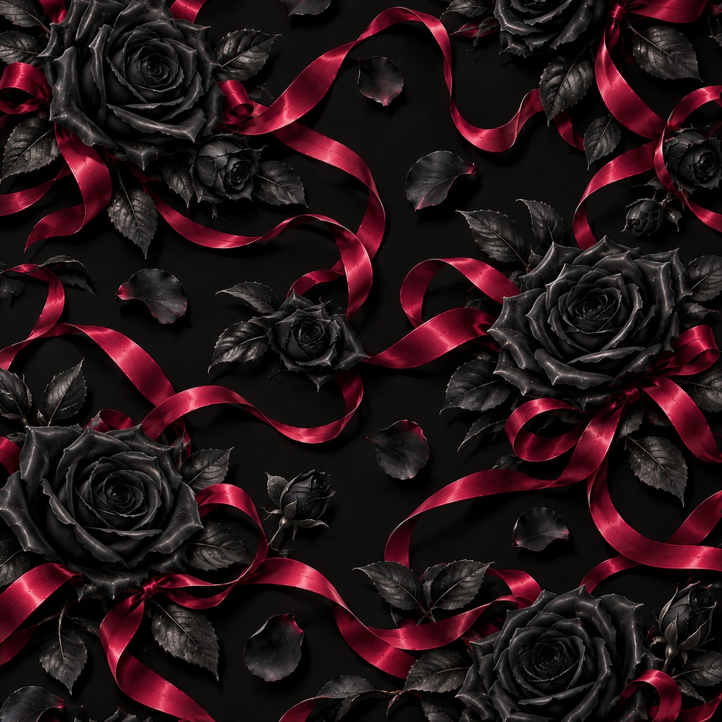 黒薔薇と深紅のリボンのデジタルペーパー