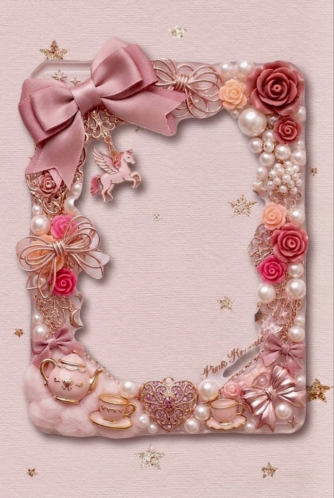 【デジタル素材】夢かわお茶会デコフレーム4色セット｜PNGフォトフレーム