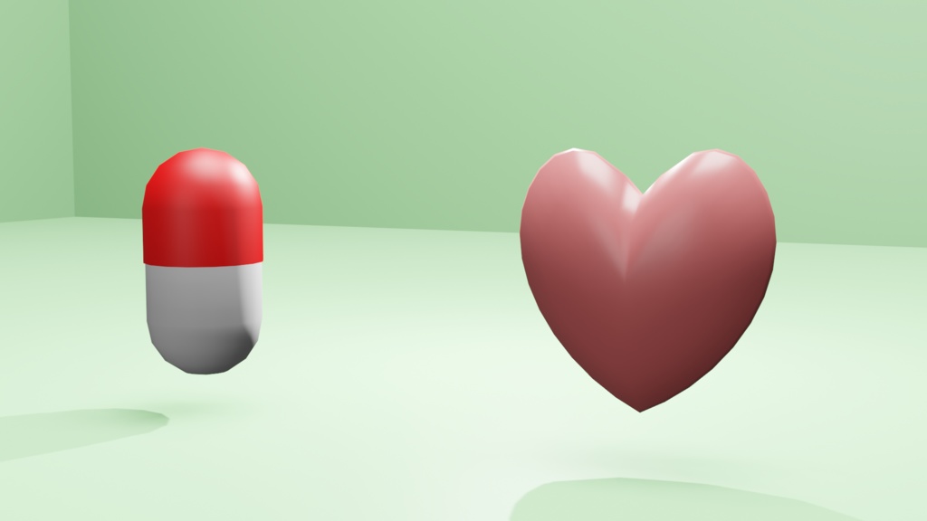ハートとカプセル（3Dデータ）