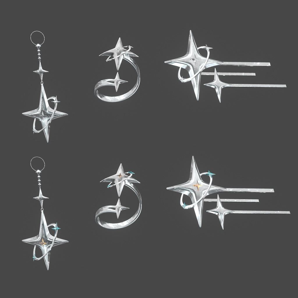 星の海 イヤリング指輪ヘアピン Earrings rings hairpins V01