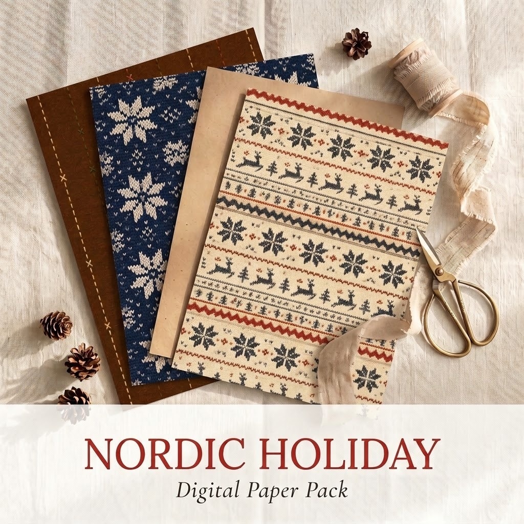 NORDIC HOLIDAY - デジタルペーパー全6種セット【A4対応】|手帳デコ・コラージュ・ラッピング用