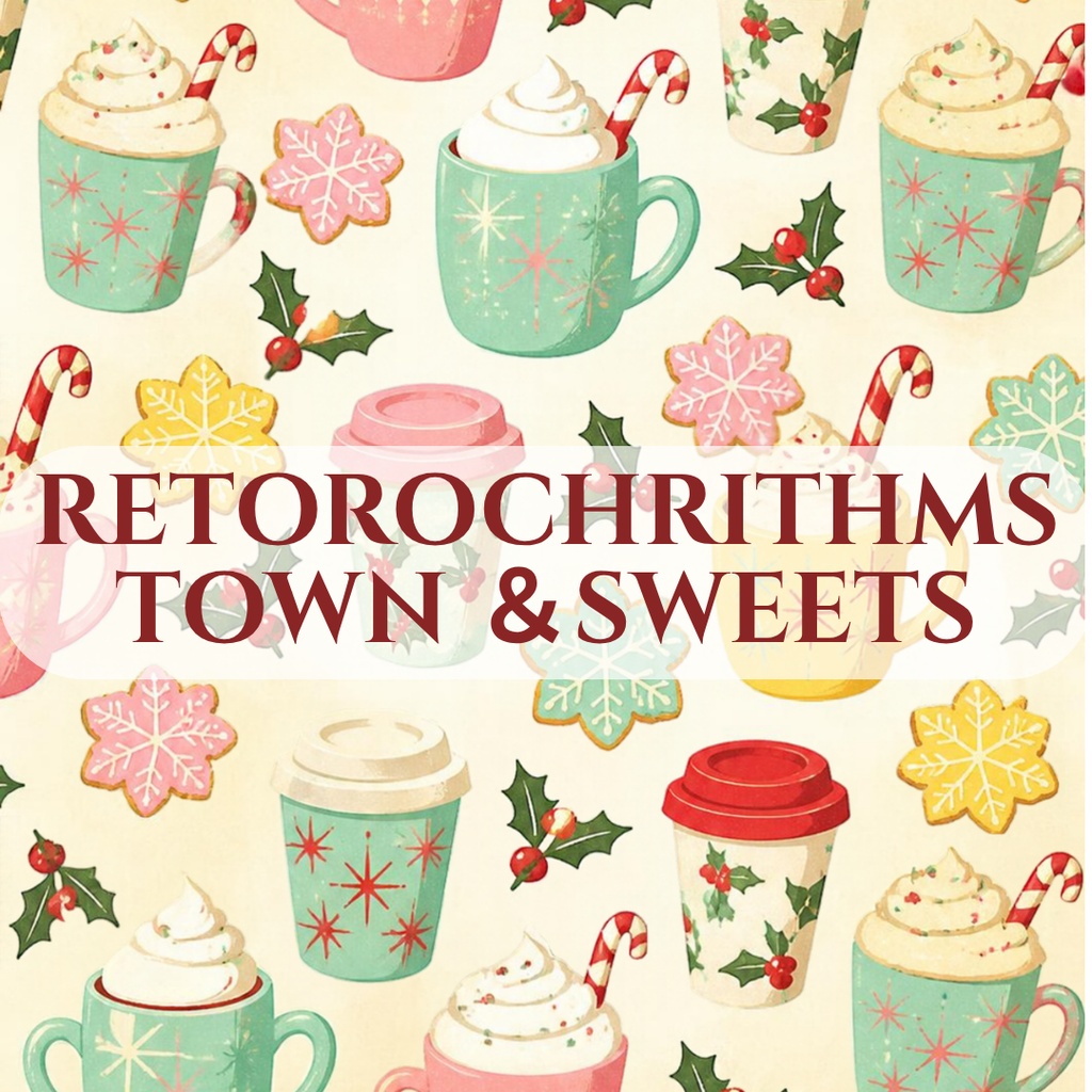 RETRO CHRISTMAS - レトロポップ・クリスマスタウン&スイーツ 全6種セット【A4対応】|手帳デコ・コラージュ・ラッピング用