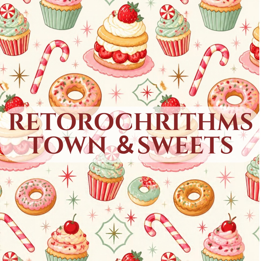 RETRO CHRISTMAS - レトロポップ・クリスマスタウン&スイーツ 全6種セット【A4対応】|手帳デコ・コラージュ・ラッピング用
