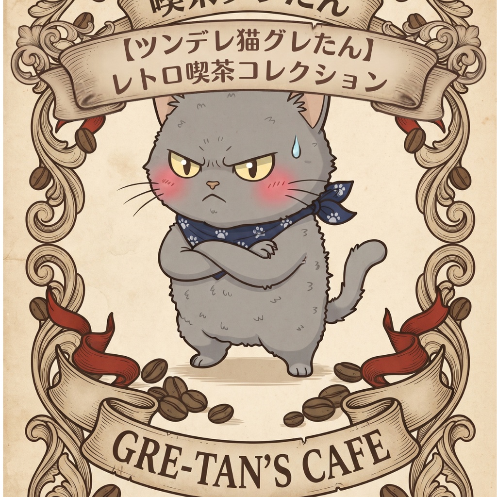 【ツンデレ猫グレたん】レトロ喫茶コレクション(デジタルペーパー6枚セット)