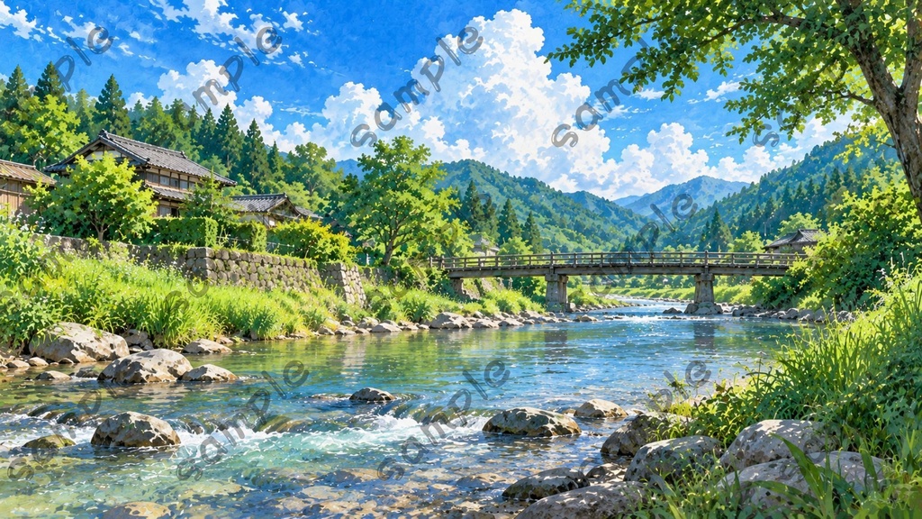|田舎と夏の風景|ノスタルジック風景イラスト10枚セット|