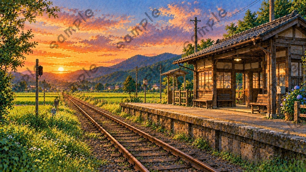 |田舎と夏の風景|ノスタルジック風景イラスト10枚セット|