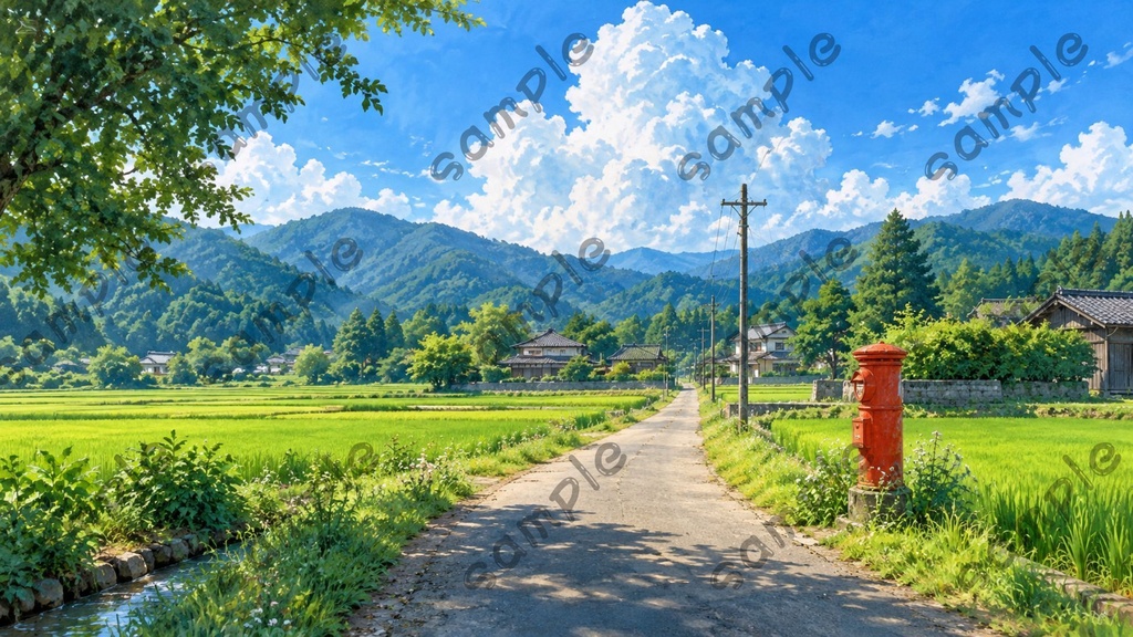 |田舎と夏の風景|ノスタルジック風景イラスト10枚セット|