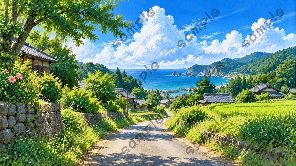 |田舎と夏の風景|ノスタルジック風景イラスト10枚セット|