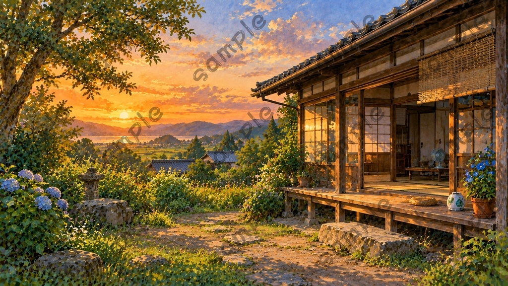 |田舎と夏の風景|ノスタルジック風景イラスト10枚セット|
