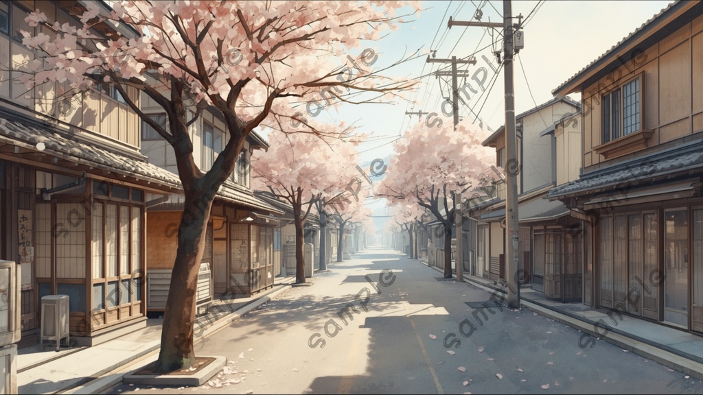 日本の春と桜の風景|ノスタルジックな春の風景イラスト10枚セット