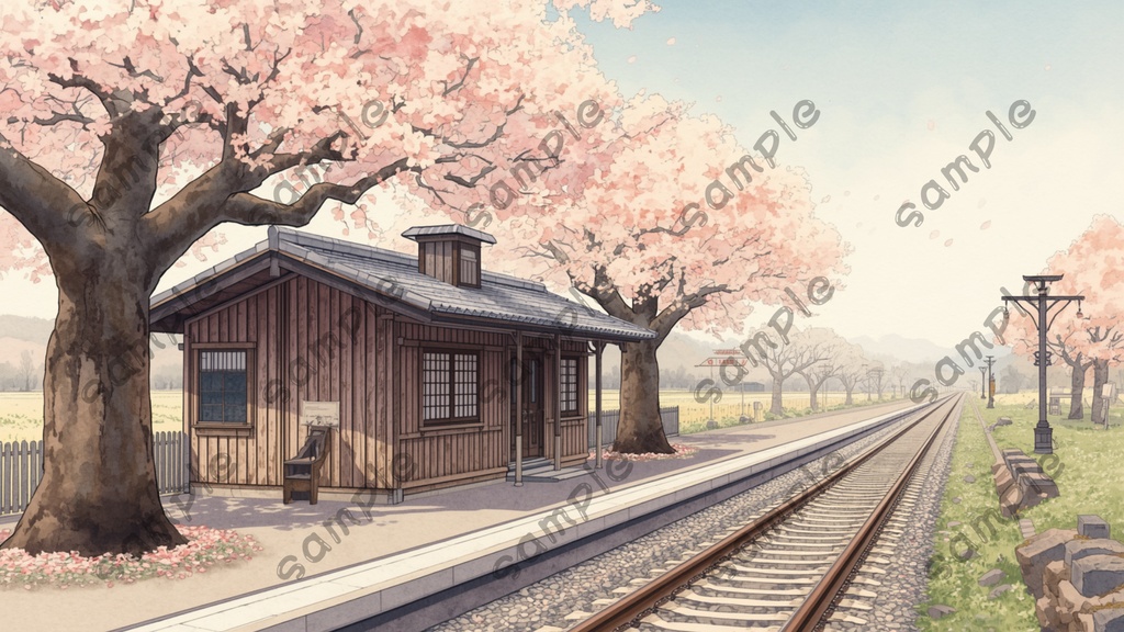 日本の春と桜の風景|ノスタルジックな春の風景イラスト10枚セット