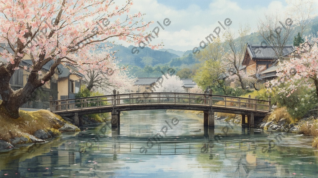 日本の春と桜の風景|ノスタルジックな春の風景イラスト10枚セット
