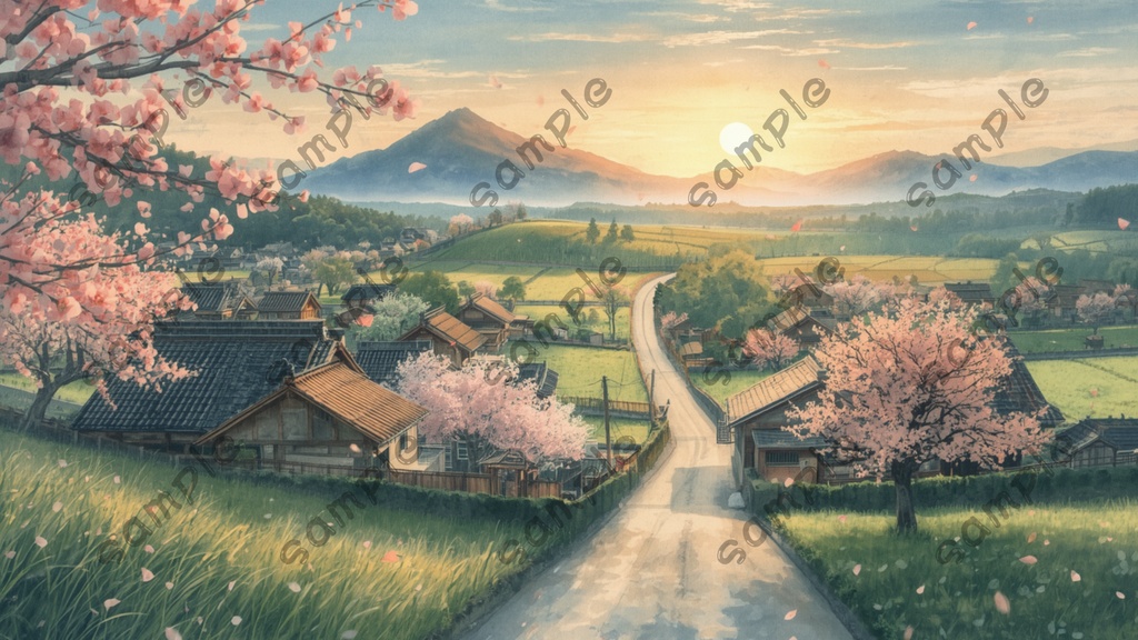 日本の春と桜の風景|ノスタルジックな春の風景イラスト10枚セット