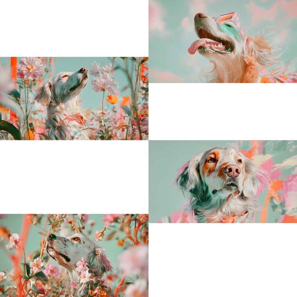 ゴールデンレトリバーのアート4枚セット|パステルカラーの犬イラスト・高解像度プリント用データ