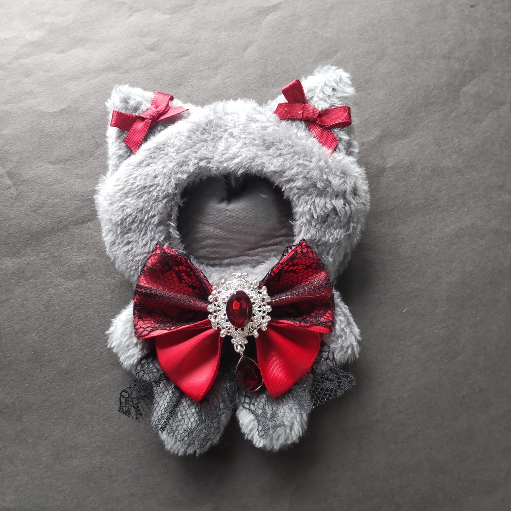 グレーねこ 赤リボン 10~12cmぬい