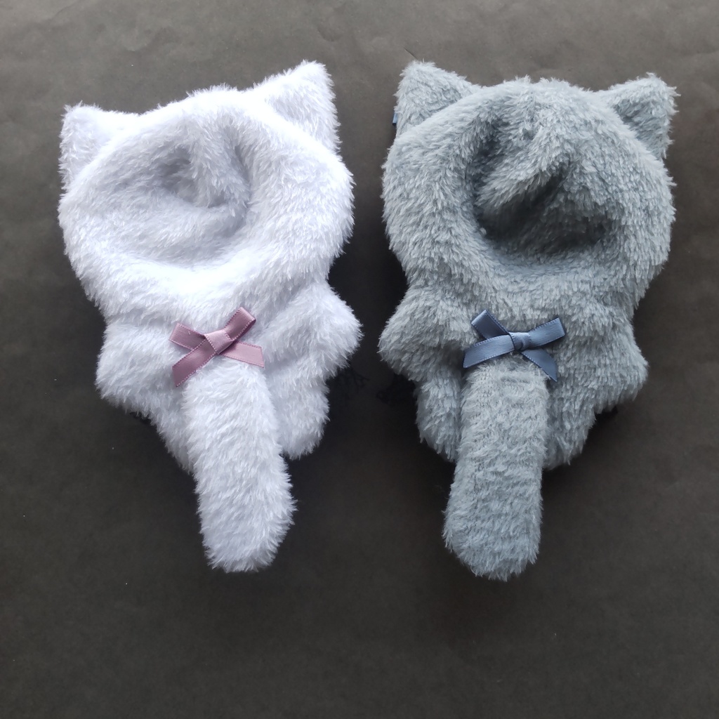 くすみブルー&白 ねこ 10~12cm ぬい