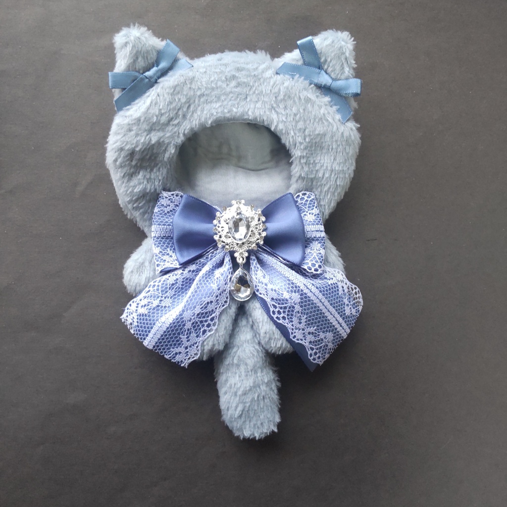 ねこみみ　くすみブルー　10cm ～ 12cm　ぬい服　着ぐるみ