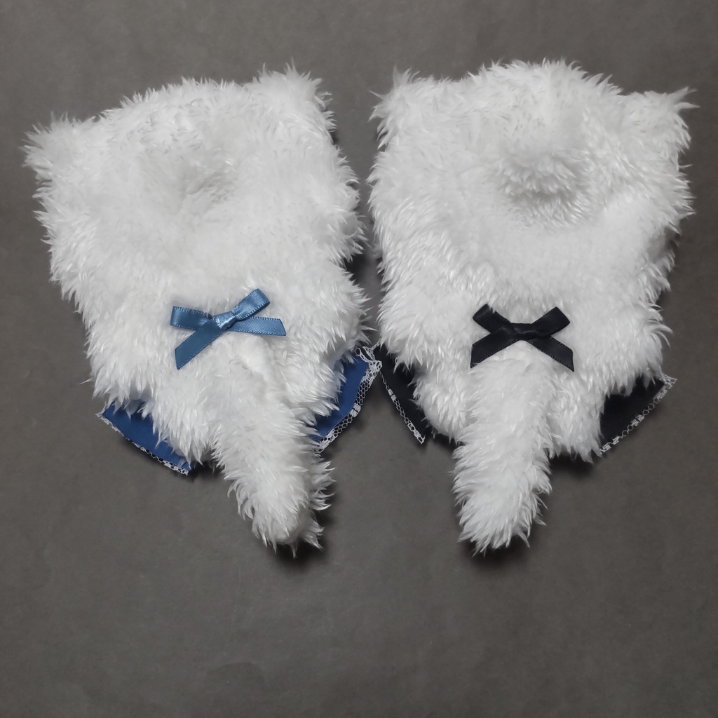 モフ白 ねこセット くすみブルー&黒 リボン