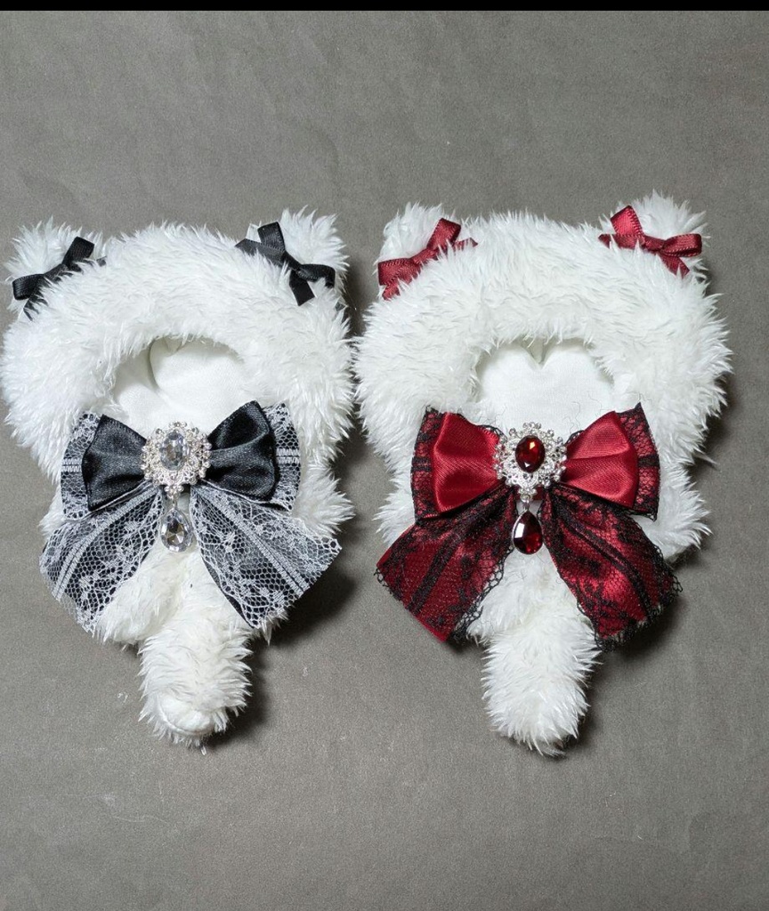 モフ白ねこ セット 赤リボン 黒リボン ぬい服 着ぐるみ