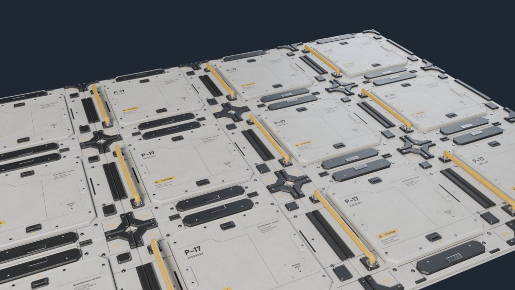 【Blender/FBX/GLB】軌道ステーション船体パネル Vol.1 — ハイポリSFモジュールパネル9種(4K PBR)