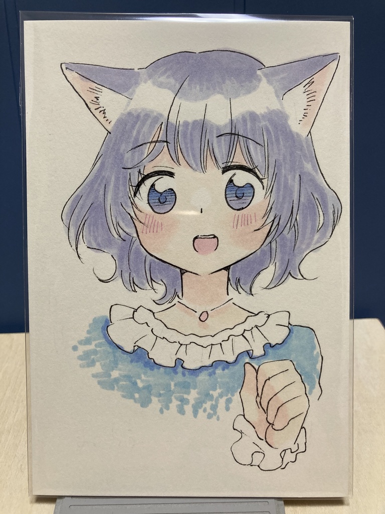 ドローイング(手描き原画)014番「ブルーのおめかし」