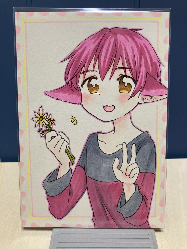 ドローイング(手描き原画)017番「お花といっしょ」