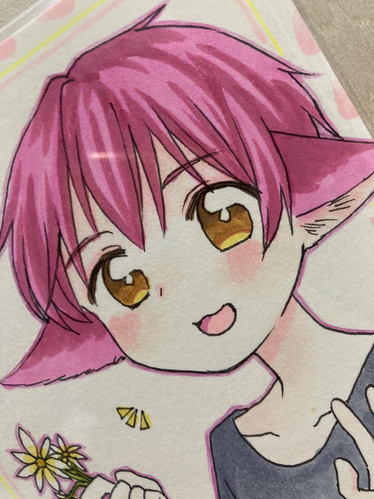 ドローイング(手描き原画)017番「お花といっしょ」