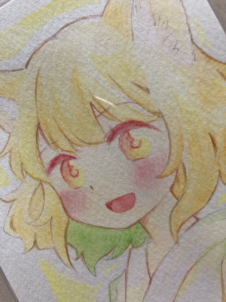 ドローイング(手描き原画)055番「きつね巫女さん」