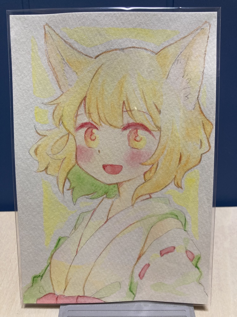 ドローイング（手描き原画）055番「きつね巫女さん」